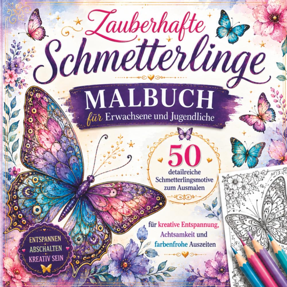 Zauberhafte Schmetterlinge – Malbuch für Erwachsene und Jugendliche: 50 detailreiche Schmetterlingsmotive zum Ausmalen – für kreative Entspannung, Achtsamkeit und farbenfrohe Auszeiten