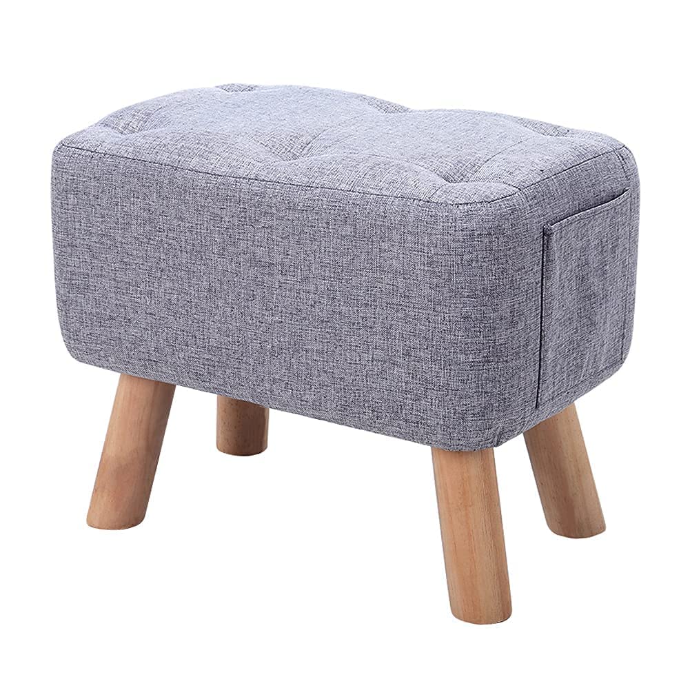 Pouf repose-pieds en lin gris avec coffre pour ranger un petit espace