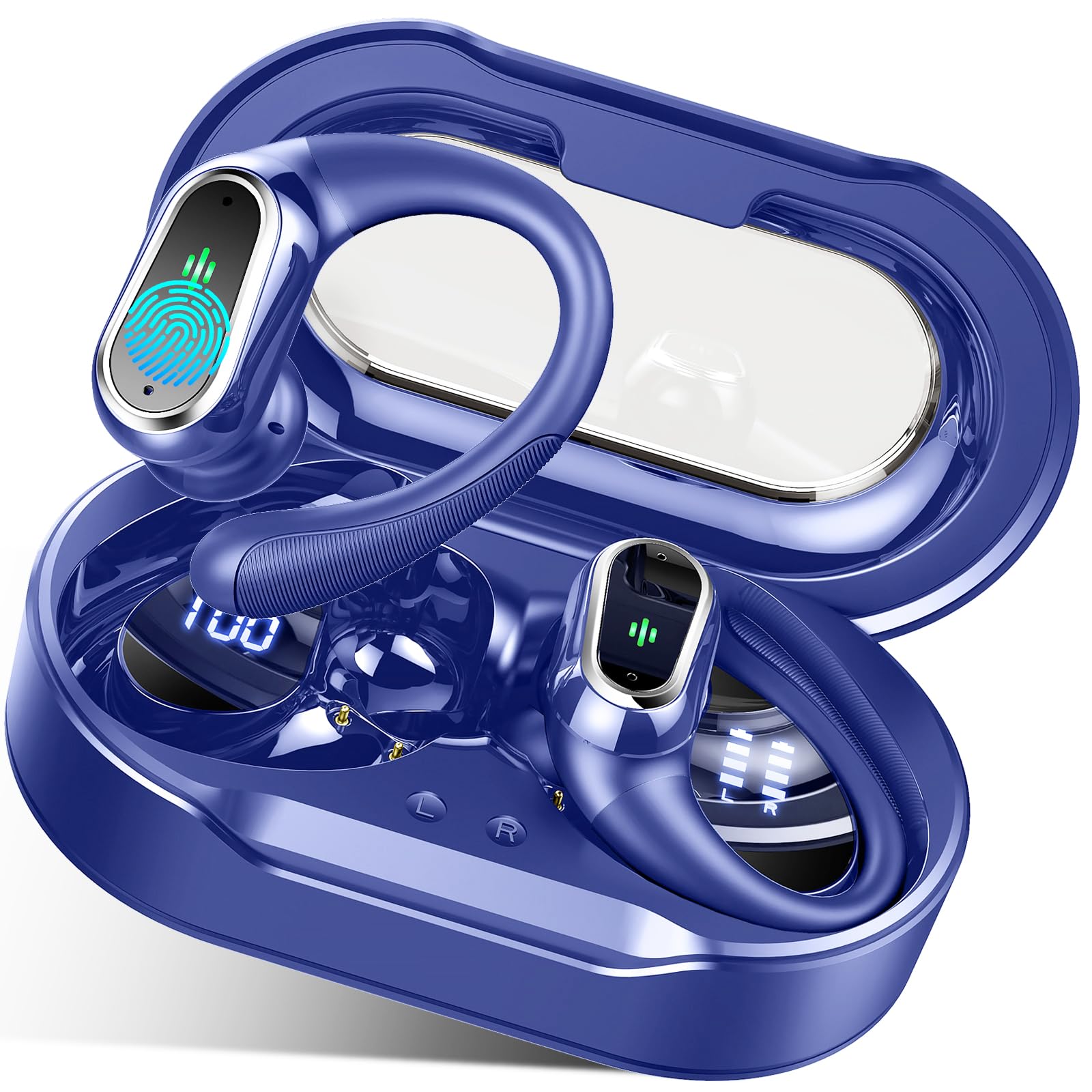 Wireless Earbuds, Bluetooth 5.4 Headphones Sport with 4 ENC Noise Cancelling Mic, 50H Wireless Headphones with Earhooks HiFi Stereo Deep Bass, IP7 Waterproof Bluetooth Earphones for Sport/Gym/Running