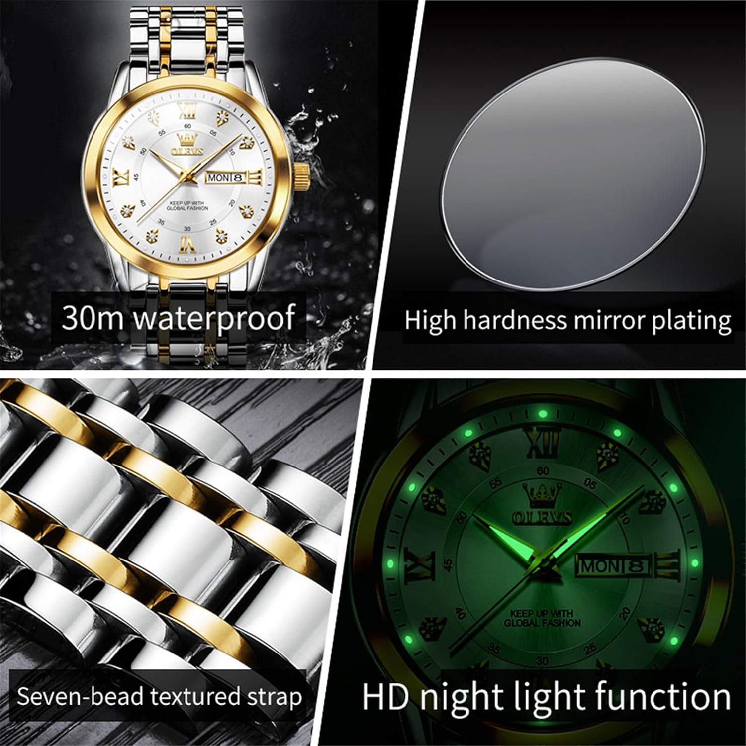 OLEVS Men Watch, Multi Dial Waterproof Luminous Chronograph Men's Watch with Date Gift for Men,Stainless Steel Classic Men Wrist Watch Watch ﻿Luxury Watches image 5
