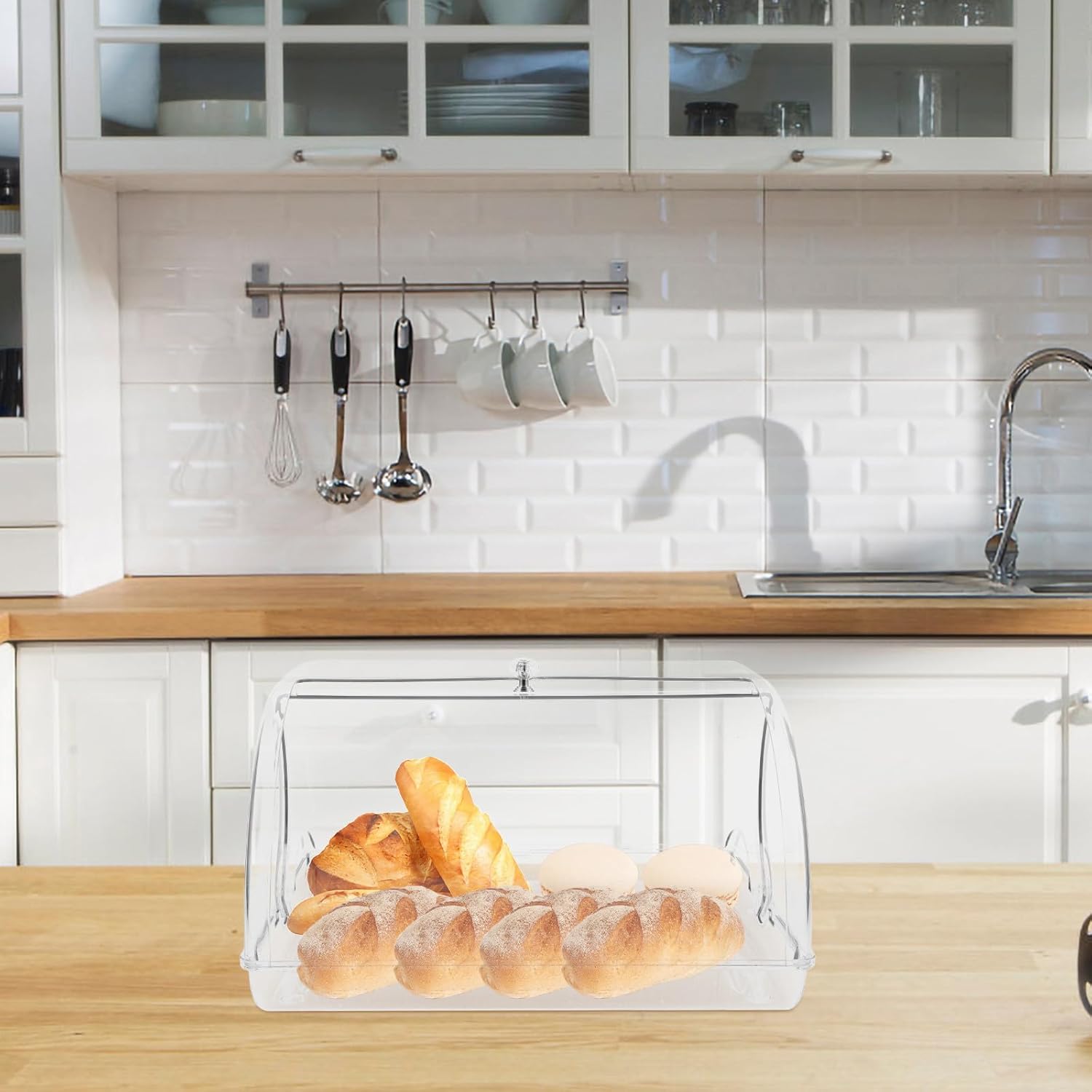 Cabilock Airtight Bread Container with Roll-top Lid Plastic Bread Box for Kitchen Counter Storage Muffins Cookies and Sandwiches