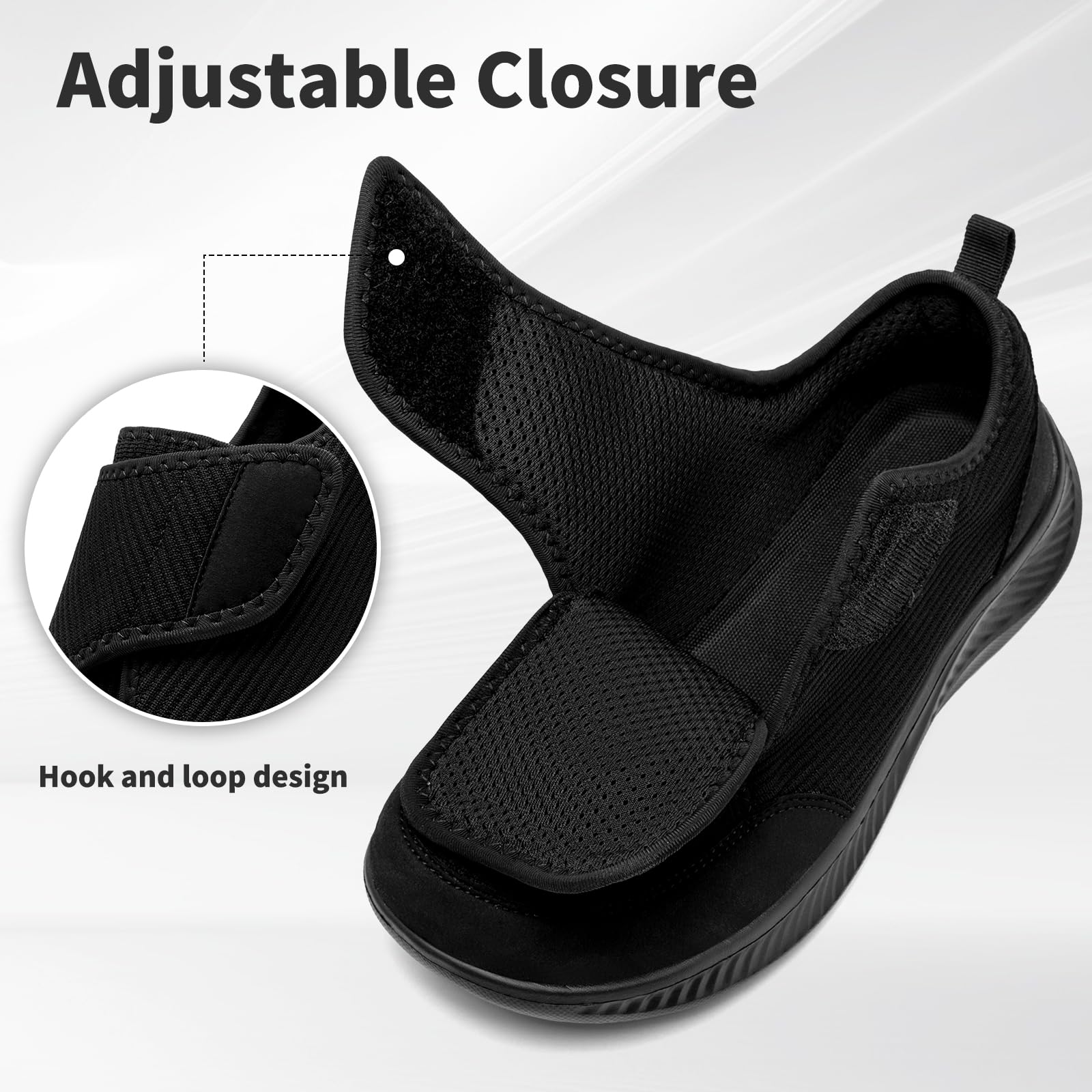 Zapatos para diabéticos para hombre, anchos, ortopédicos, ajustables, sin cordones