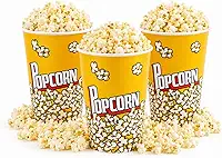 Kit 3 Baldes de Pipoca de Papel Amarelo com Estampa de Pipoca Popcorn Unidade Decorado Reutilizável Lavável Cinema12x17,5 cm 1l Original