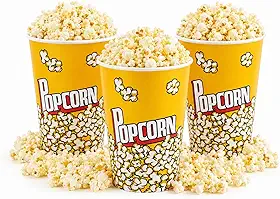Kit 3 Baldes de Pipoca de Papel Amarelo com Estampa de Pipoca Popcorn Unidade Decorado Reutilizável Lavável Cinema12x17,5 cm 1l Original