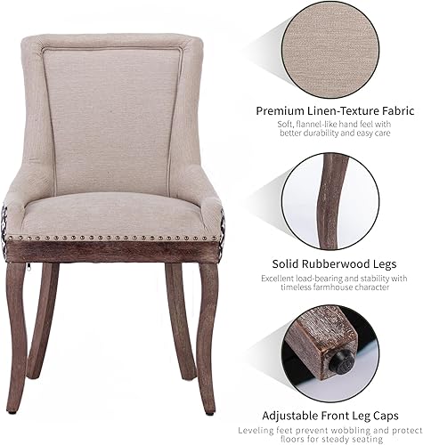 Miniatura 5 de Sillas de Comedor - Juego de 4 sillas de comedor modernas, tapizadas de tela con respaldo alto con ribete de cabeza de clavo y patas curvas de 07 -