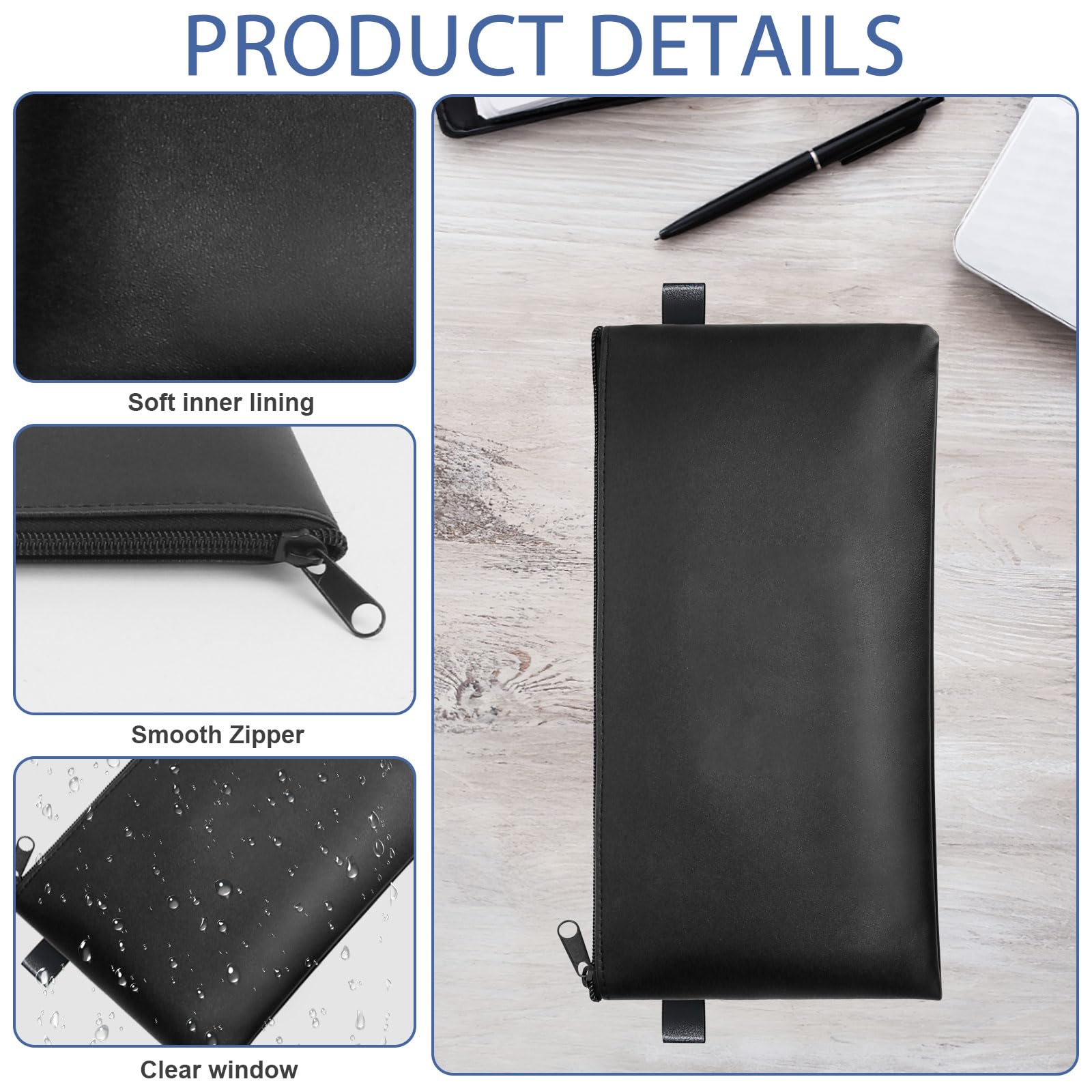 Sac De Billet En PU, 4Pcs Pochette De Dépôt Avec Fermeture