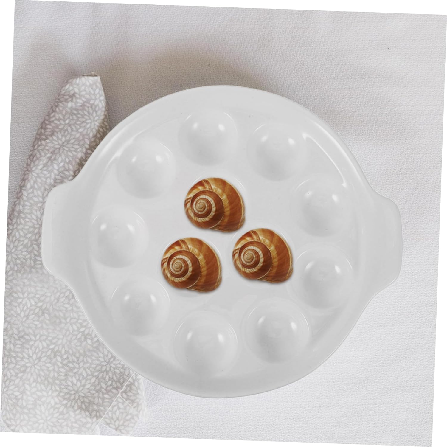 KICHOUSE Ceramic Snail Baking Dish Oven Safe Gratin Plate for Escargot Stoneware Baking Dish Handle