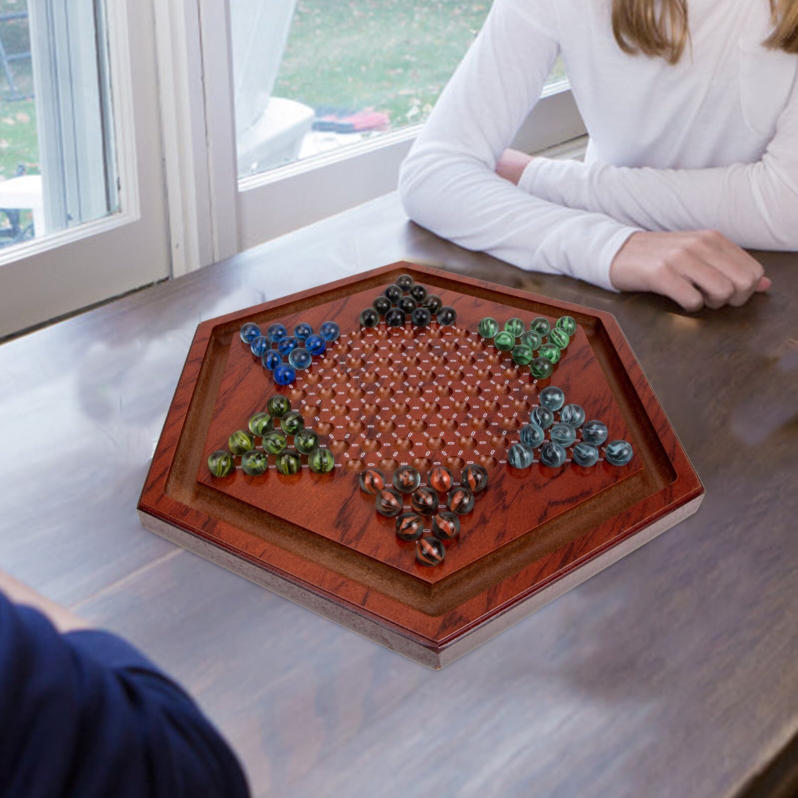 minkissy Gioco da Tavolo Dama Cinese in Legno Naturale Esagonale per Bambini Stimola il Pensiero Strategico e Problem Solving per Uso Domestico