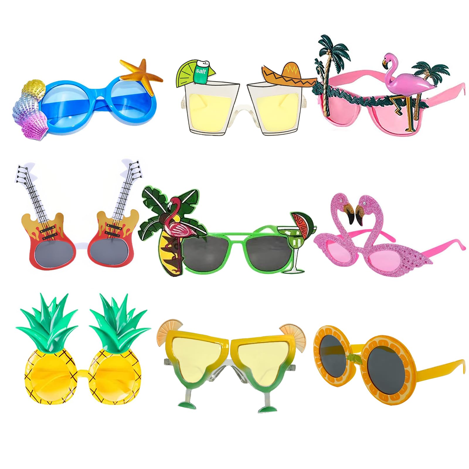 9 Paia Occhiali Festa Hawaiana Party Adulti,Occhiali Divertenti Sole Decorazioni Hawaii Feste,Gadget Festa Adulti Accessori Spiaggia,Feste Estive Occhiali Strani Sole Pool Party