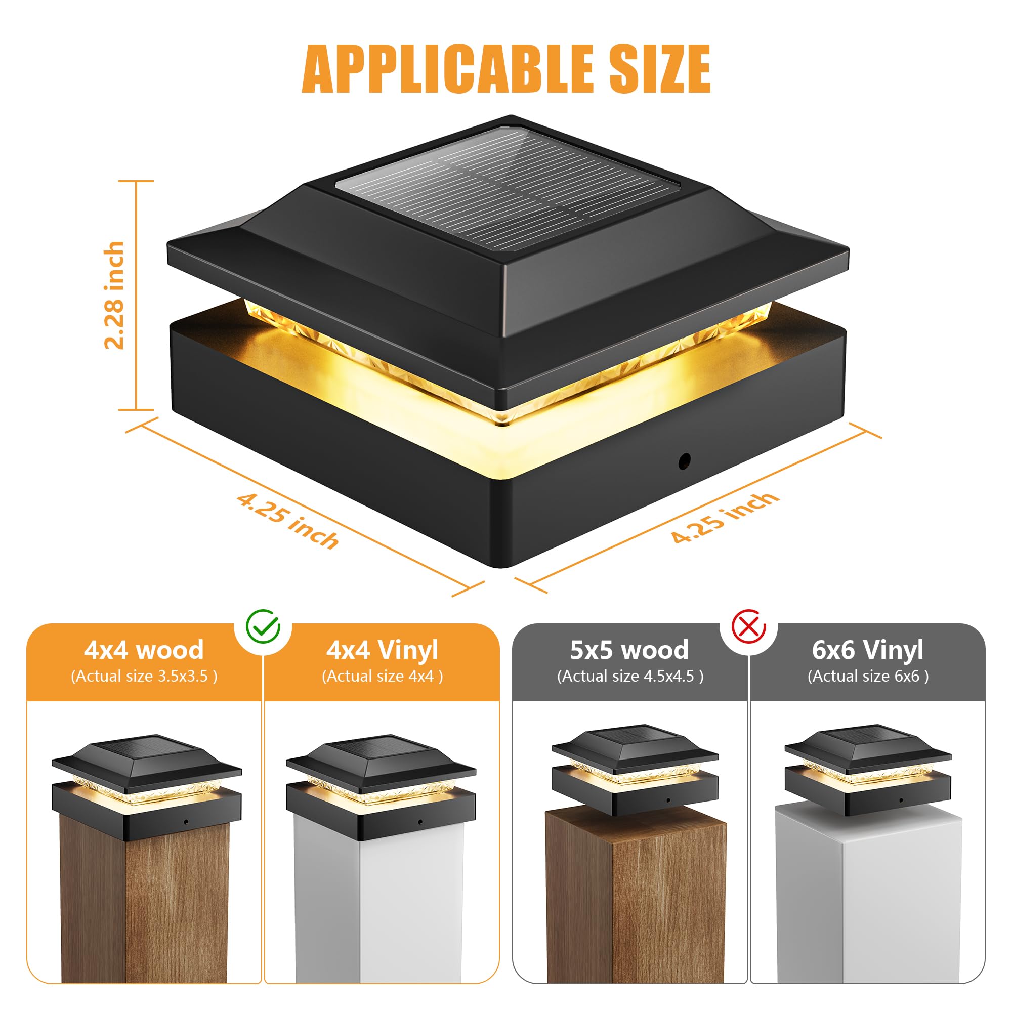 Condition photo showing New/Like New for brightown solar post cap lights outdoor 4-pack, waterproof fence post solar lights for 4x4 wood/vinyl posts, 16 led deck post lights with 2 color modes decorate patio porch garden