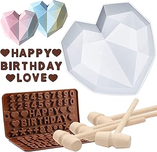 Heart Molds for Chocolate 8.7 Inch large Silicone Cake Mold, 2 PC Silicone Letter Mold and 4 PC Hammer for Valentine Candy...