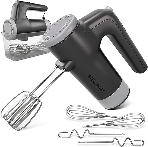 Miniatura 6 de Batidora de mano eléctrica de 9 velocidades con batidor de acero inoxidable, batidor plano y gancho para masa, estuche de almacenamiento a presión,