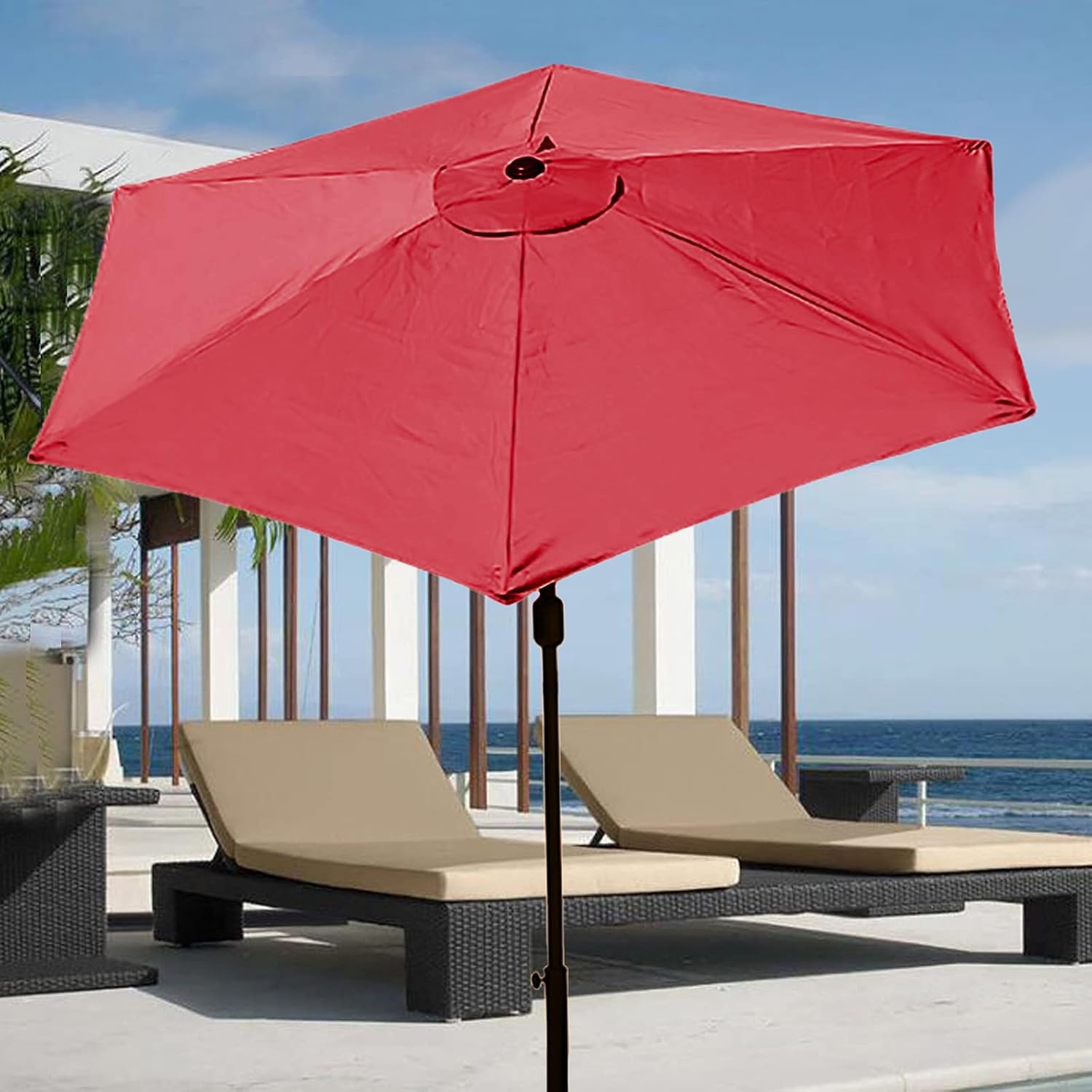 10Ft 6 Ribs Patio Umbrella Replacement Canopy Outdoor Offset Cantilever Hanging Patio Umbrella Market Umbrella Sun Shade Sails for Backyard Garden Courtyard Swimming Pool Lawn(ONLY CANOPY)(Red)