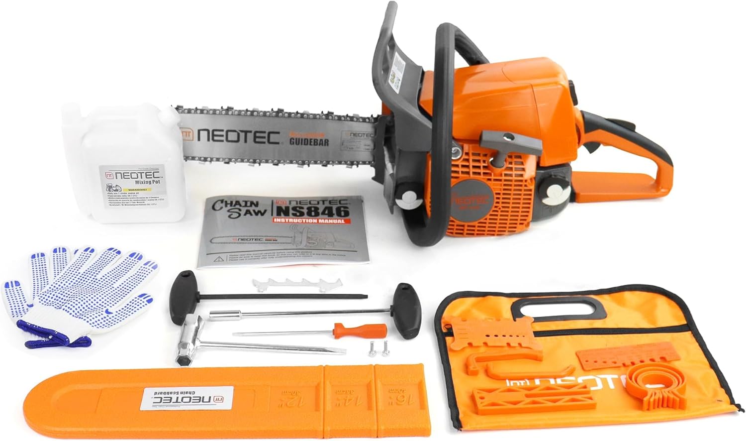 NEOTEC 45.4cc Gas Chainsaw, NS846 Powerhead with 16 Inch Guide Bar and Chain, Power Chain Saw 3.0 HP 2,24KW, All Parts Compatible with MS250 MS230 MS210 025 023 025 Chainsaw gas