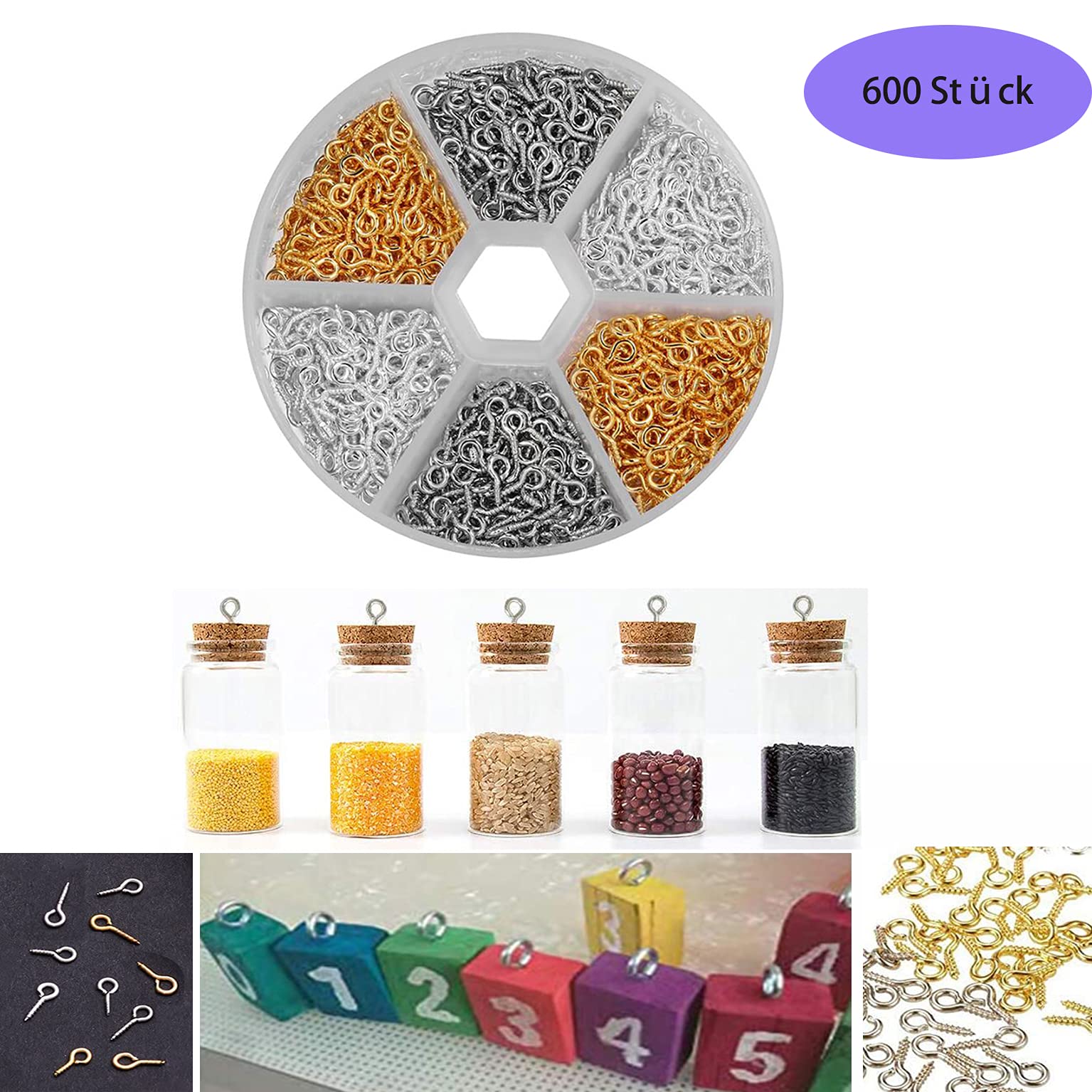 600 Pezzi Mini vite Occhio Chiodo Gancio Filo Anello Mini Ferro Piccola vite Occhio vite Occhio di Pecora Chiodo Usato per Appendere Gioielli per fare Artigianato fai da te (3 Colori Misti)