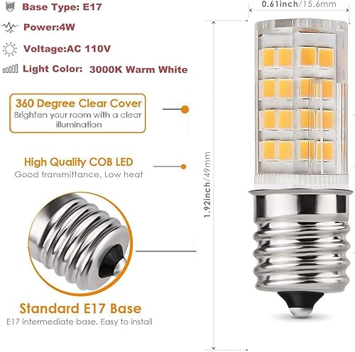 Miniatura 3 de Luz para estufa de horno microondas 8206232A 4W  Equivalente incandescente de 40 W  S11 T8 T7 E17 base intermedia reemplaza bombillas compatibles