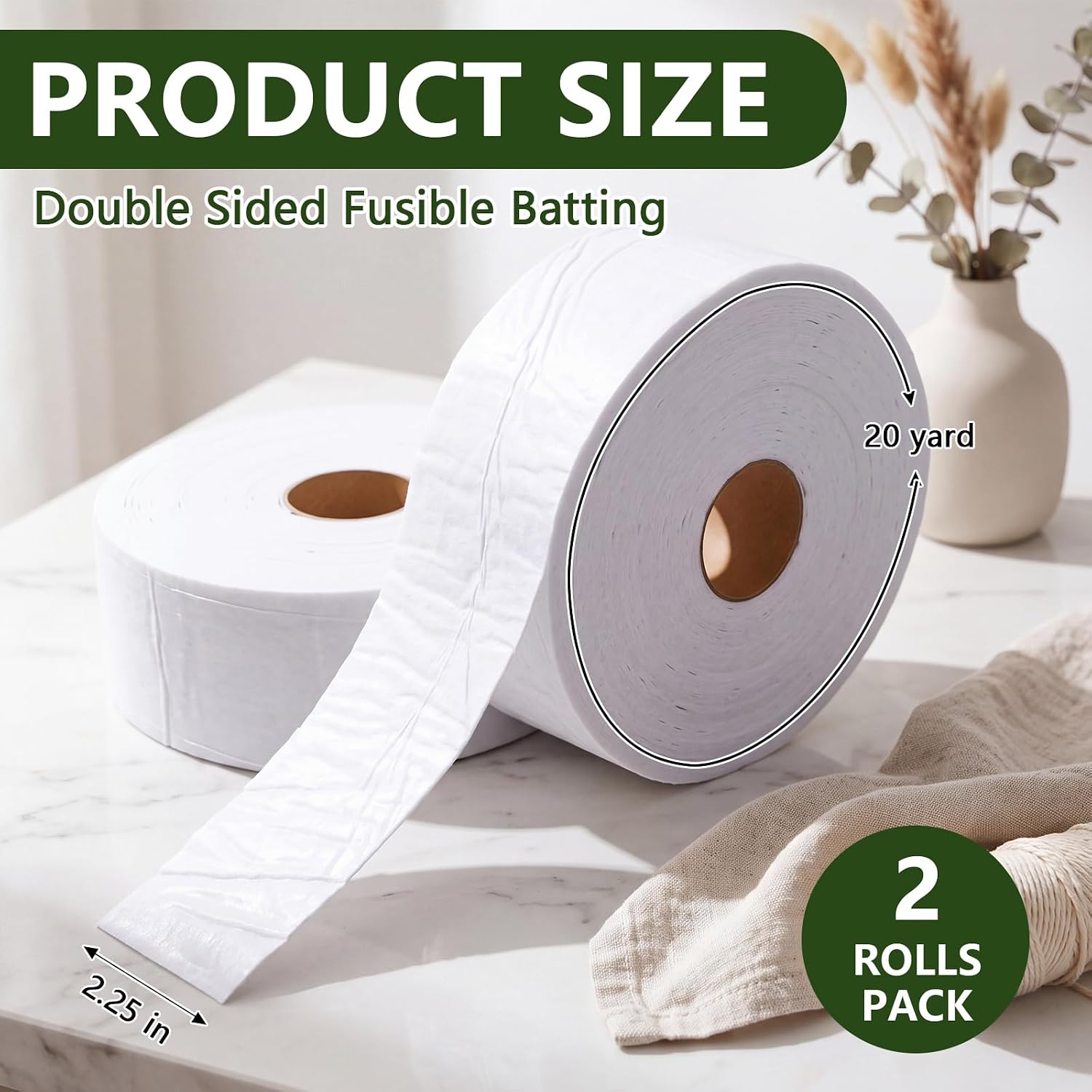 Fanfanwin 2 Rolls Double Sided Fusible Batting Strips for Roll Rugs