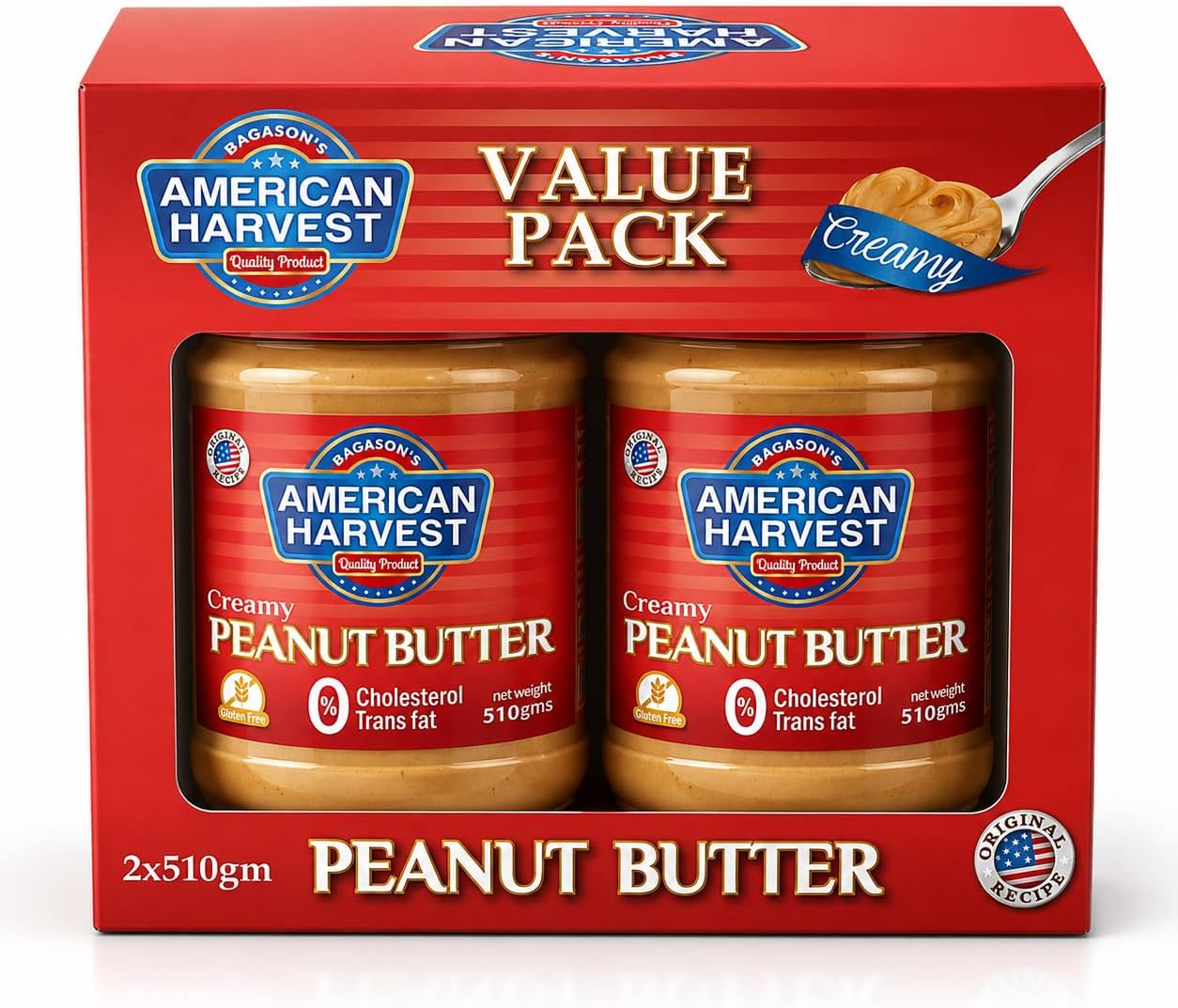 American Harvest Peanut Butter Creamy Classic 510g Pack of 2 | Zero Trans Fat | Cholesterol Free | Gluten Free