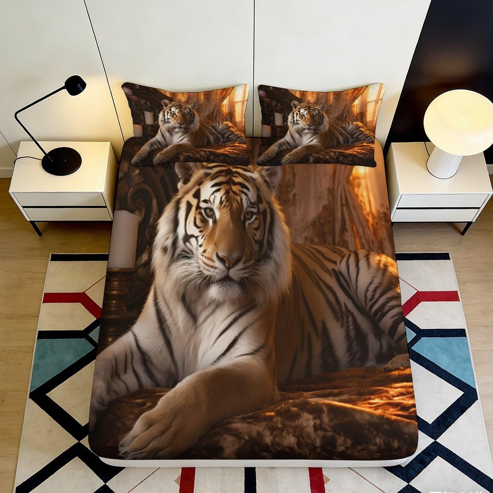 Pnayamiorkfel Style-3 3D Printed Regal Tiger Fitted Sheet Microfiber Bedroom Decor Majestic Tiger Bed Cover For Home Dorm Protection 90X200x25cm