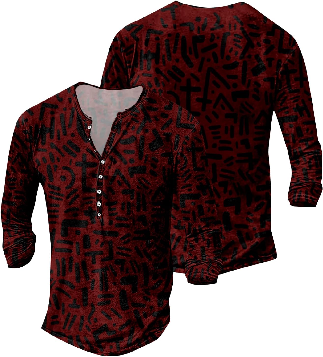 Mens Henley Shirts Aztec 3D Printed Retro Long Sleeve Shirts Novelty Casual Button Crewneck Vintage Tee Shirts - Image 3