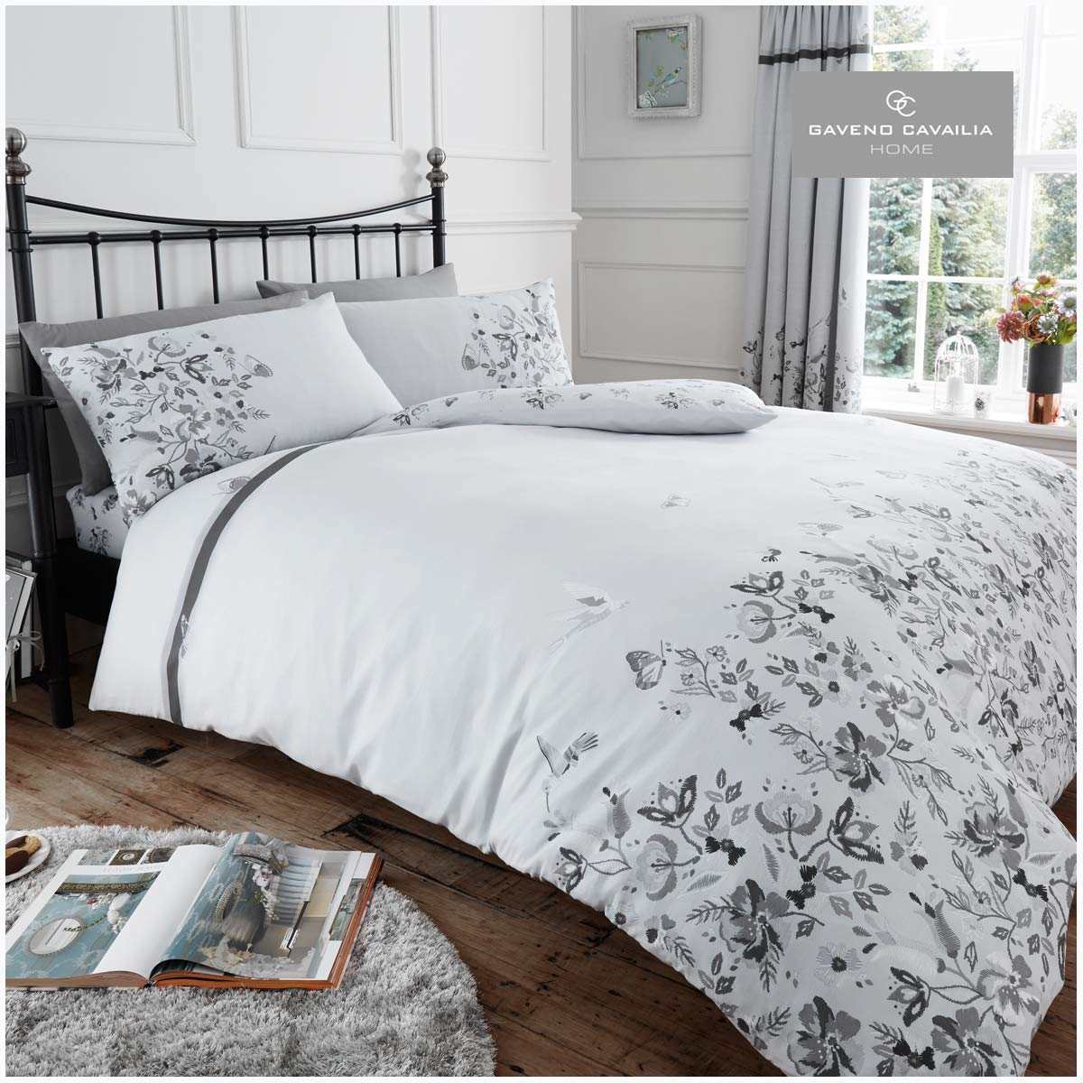 Ropa de cama de polialgodón reversible gris para cama double de GC