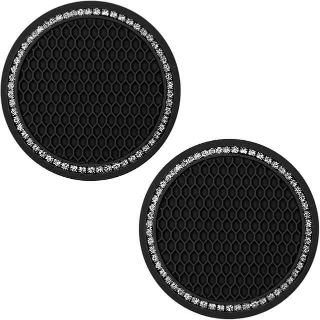 Shining Cup Mats, 2 Pcs Vehicle Insert Cup Holder Cute Crystal Coasters Car Interior Accessories for Women