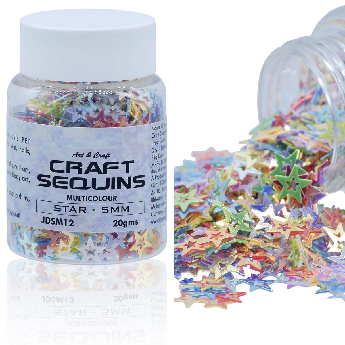 Multicolour Star Sequins, 5mm, Decorative Craft Glitter Star Shapes, 20Grm.-image-38