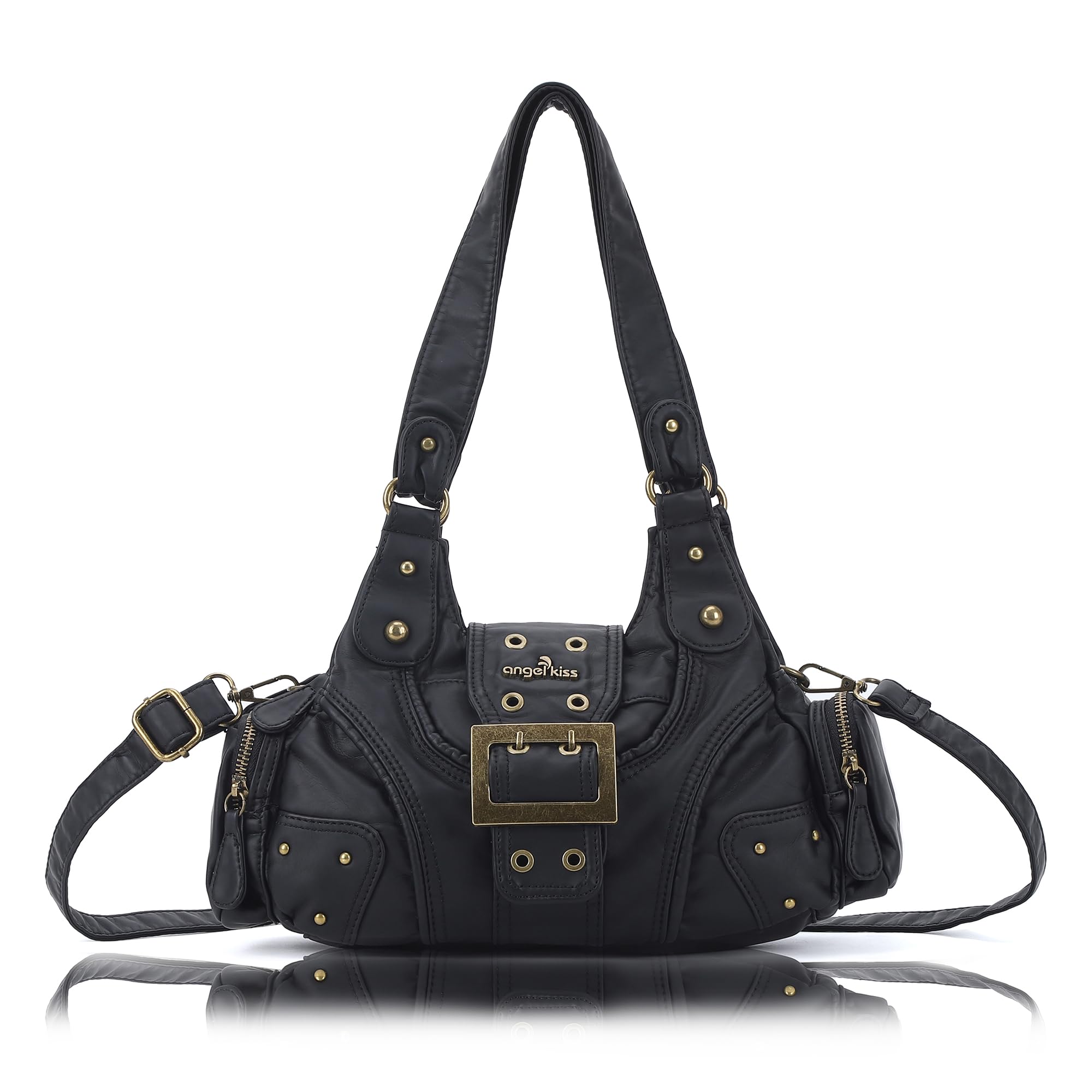 Angel Kiss Hobo - Monederos para mujer, pequeño bolso de hombro de cuero vegano, bolso cruzado vintage con múltiples bolsillos