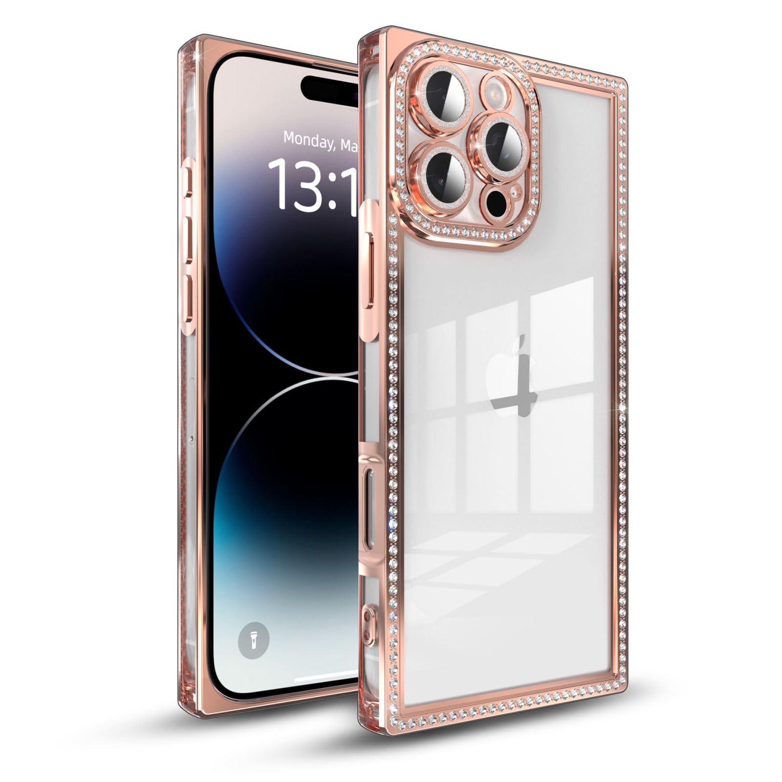 IAIYOXI Rectangle Glitter Bling Diamond Case for iPhone 16 Plus,Cute Luxury Sparkly Cover,Full Camera Protection Soft TPU Bumper Shockproof Slim Phone