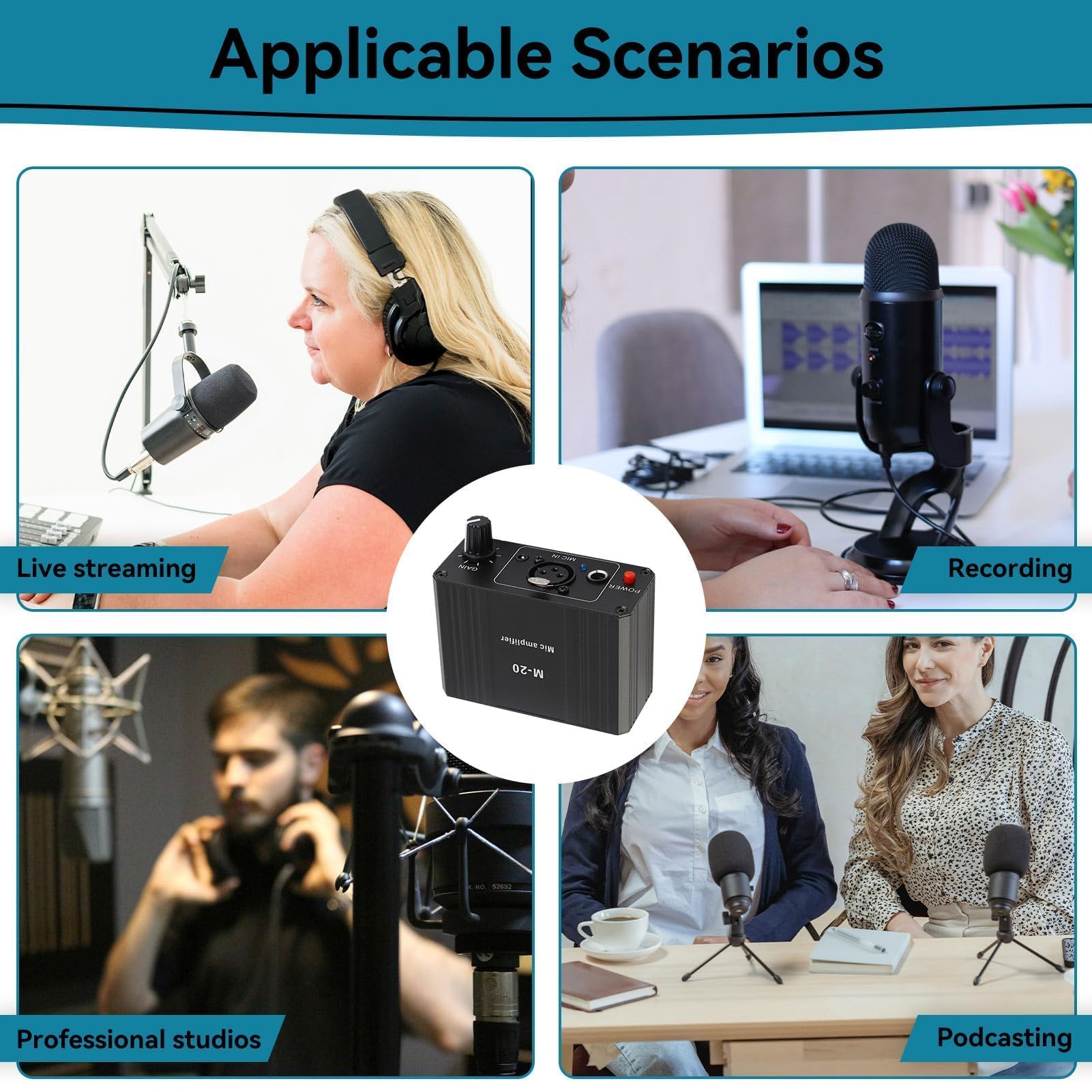 Preamplificador De Micrófono, Preamplificador De Micrófono De Salida Phantom Power XLR De 48 V para Cualquier Equipo De Grabación De Música con Micrófono De Condensador, Negro