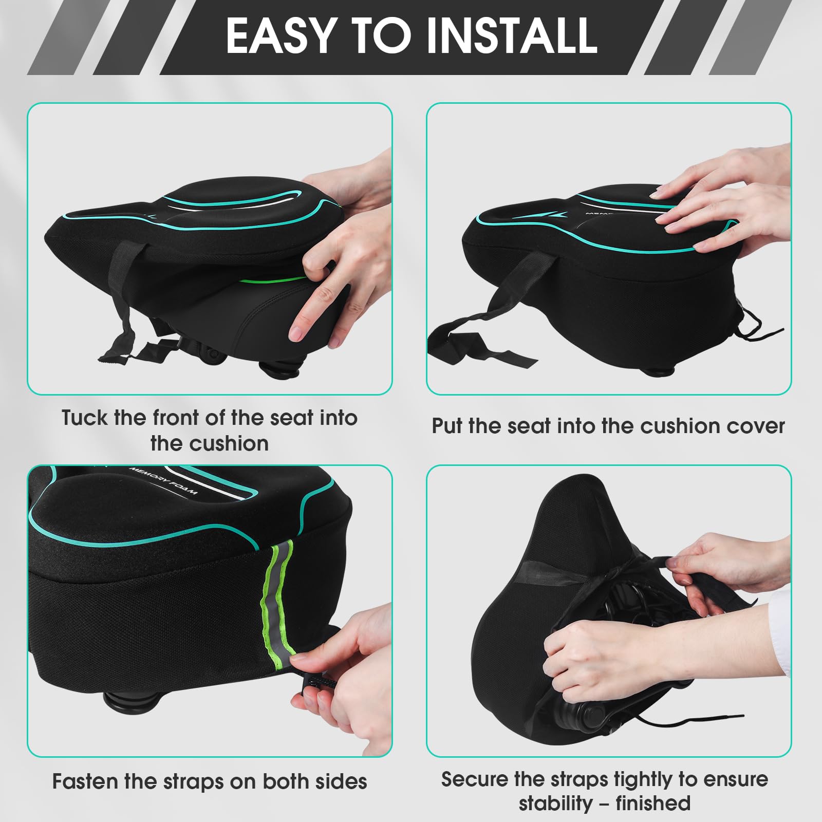 MSDADA Housse de siège de vélo rembourrée en Mousse à mémoire de Forme pour Homme et Femme, Accessoires de vélo Confortables pour vélo, extérieur et intérieur (Vert)