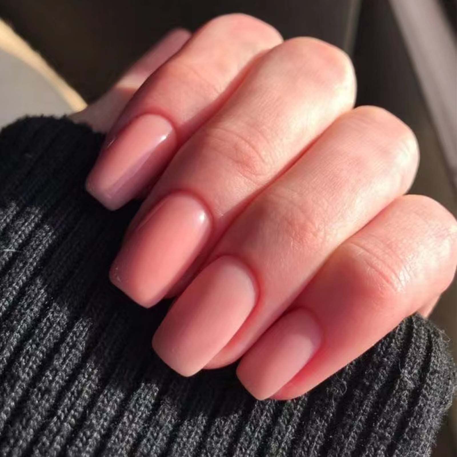 Hkanlre Medium Press on Nails Pink Square False Nails Solid Color Acrylic Fake Nails for Women and Girls 24PCS