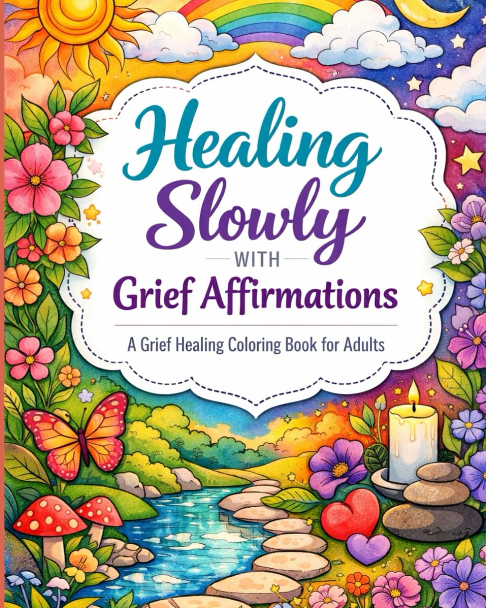 Healing softly with grief affirmations:: a grief healing coloring book for adults