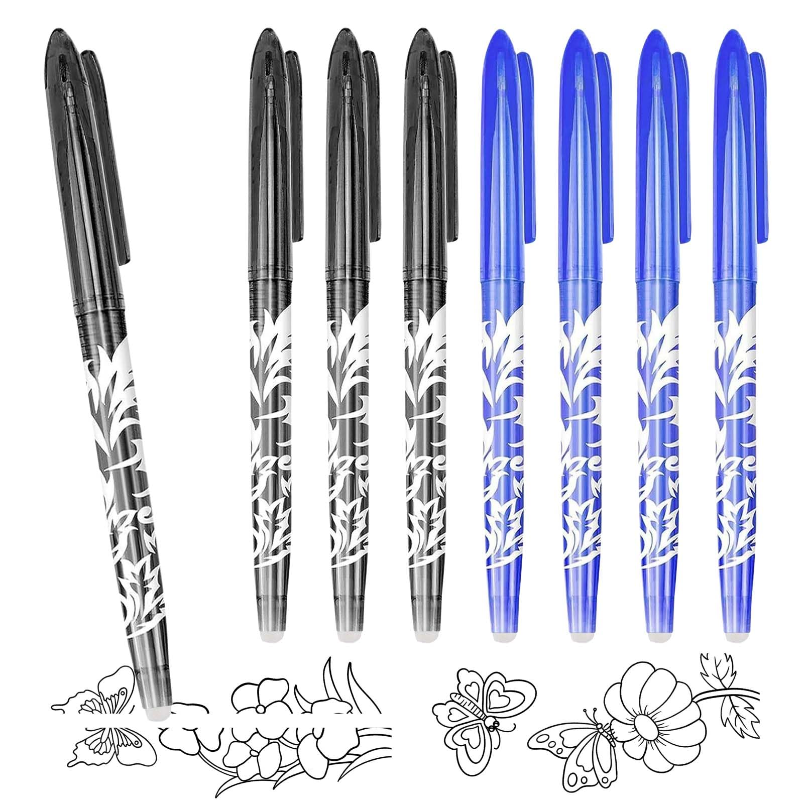 Solbrezeni 8 Erasable Pens, 0.5mm Erasable Gel Pens, Eraser Pen with Rubber, Friction Pen with Rubbers on the End, 4 Blue+ 4 Black, for Kids Adult School Office Supplies