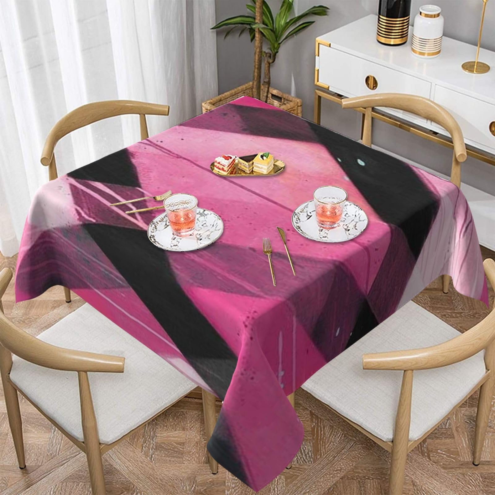 Nappe rose abstraite anti-poussière et nappe de table carrée résistante 137 cm