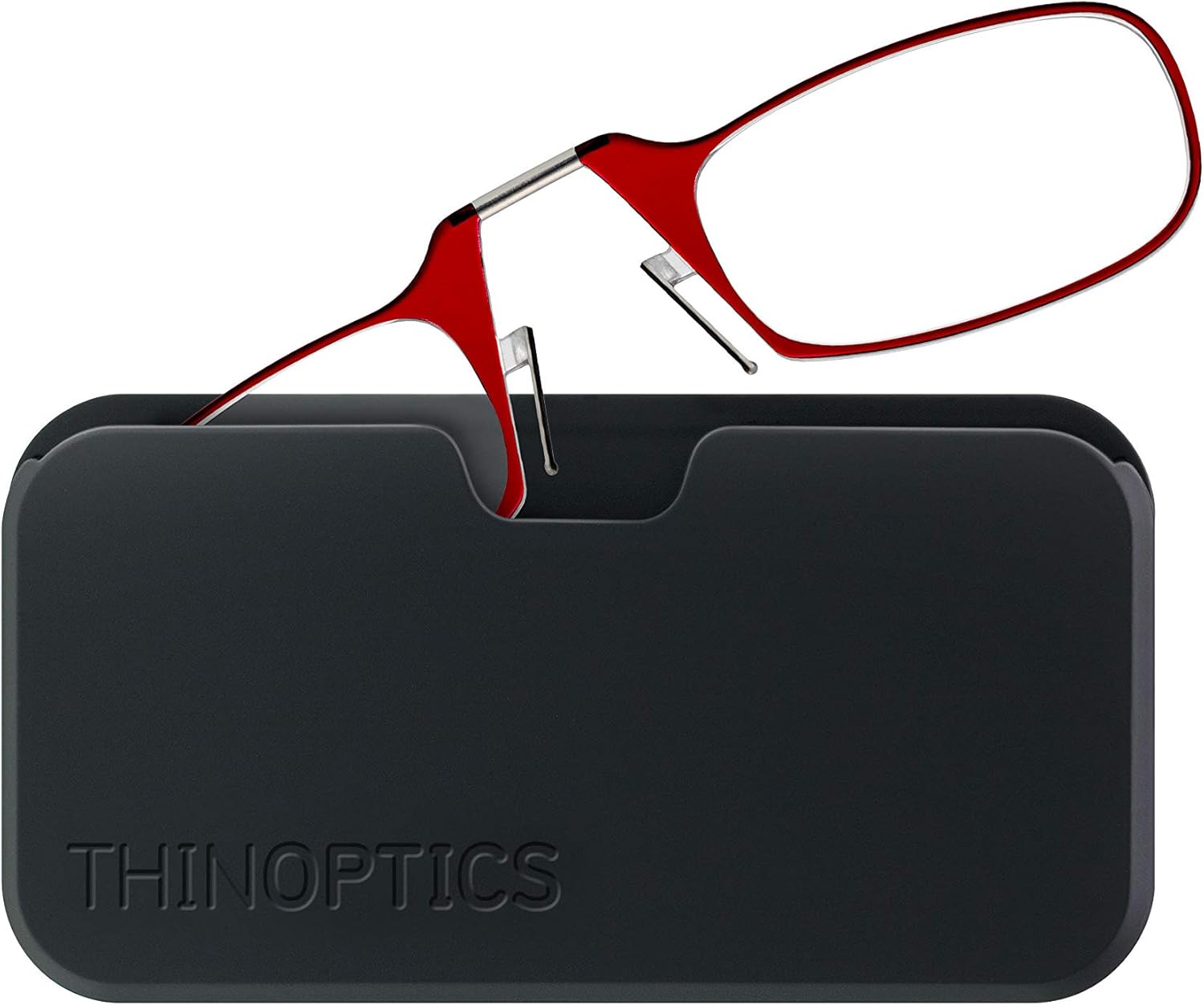 ThinOptics Reading Glasses 1.50 Red Frames With Universal Compact Case