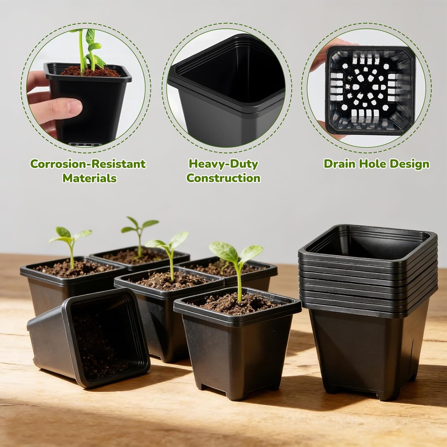 2.7 inch Square Nursery Pots 80 Pcs with 5 Pcs Plastic Seed Starting Trays, Reusable Plant Propagation Starter Kit Square Seed Starting Pots with Drain Holes - 3