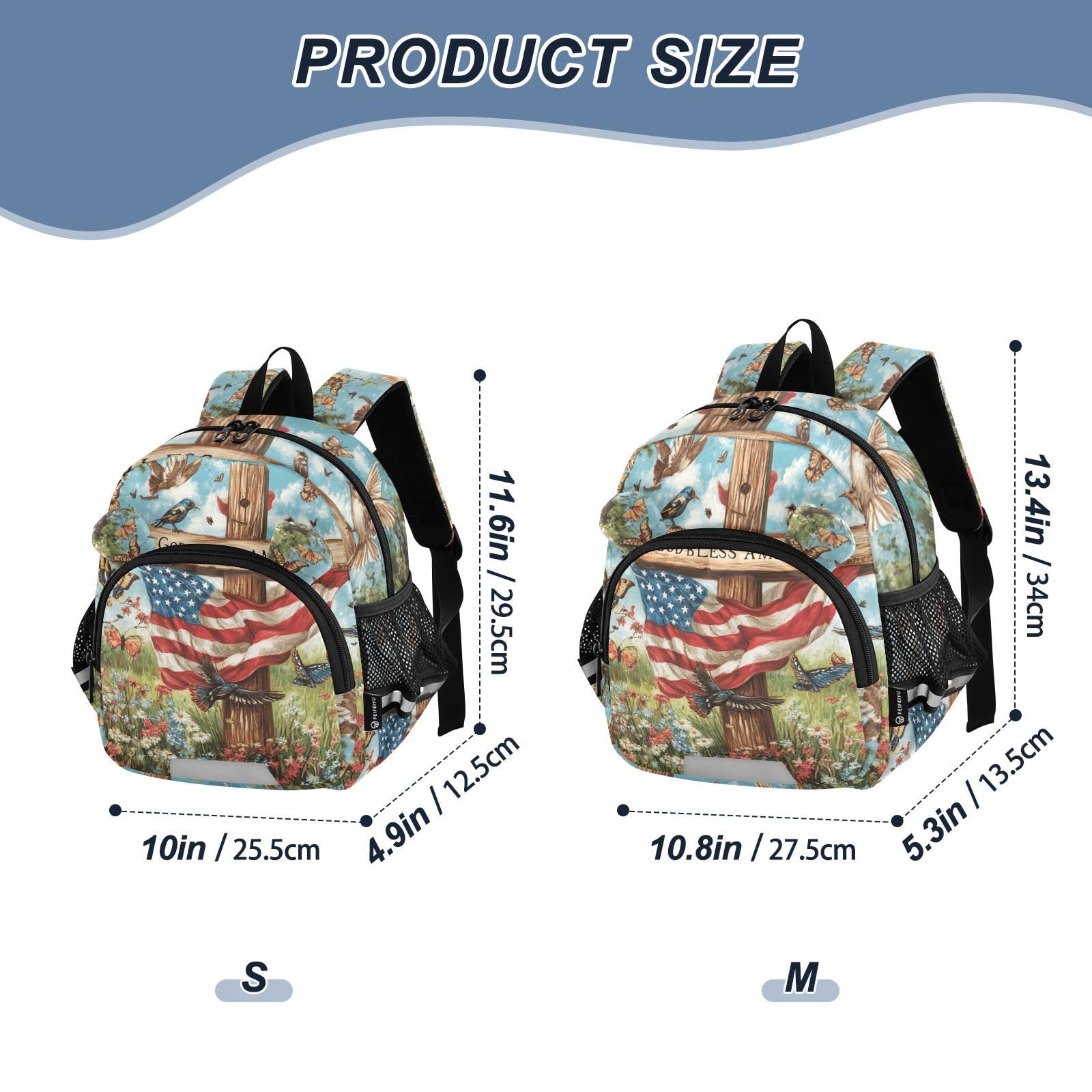 USA Flag Birds Flowers Toddler Harness Backpack for Boys Girls 3-6 Years Kids Backpack with Anti Lost Safety Leash Baby Harness Bookbag for Preschool Walking Travel
