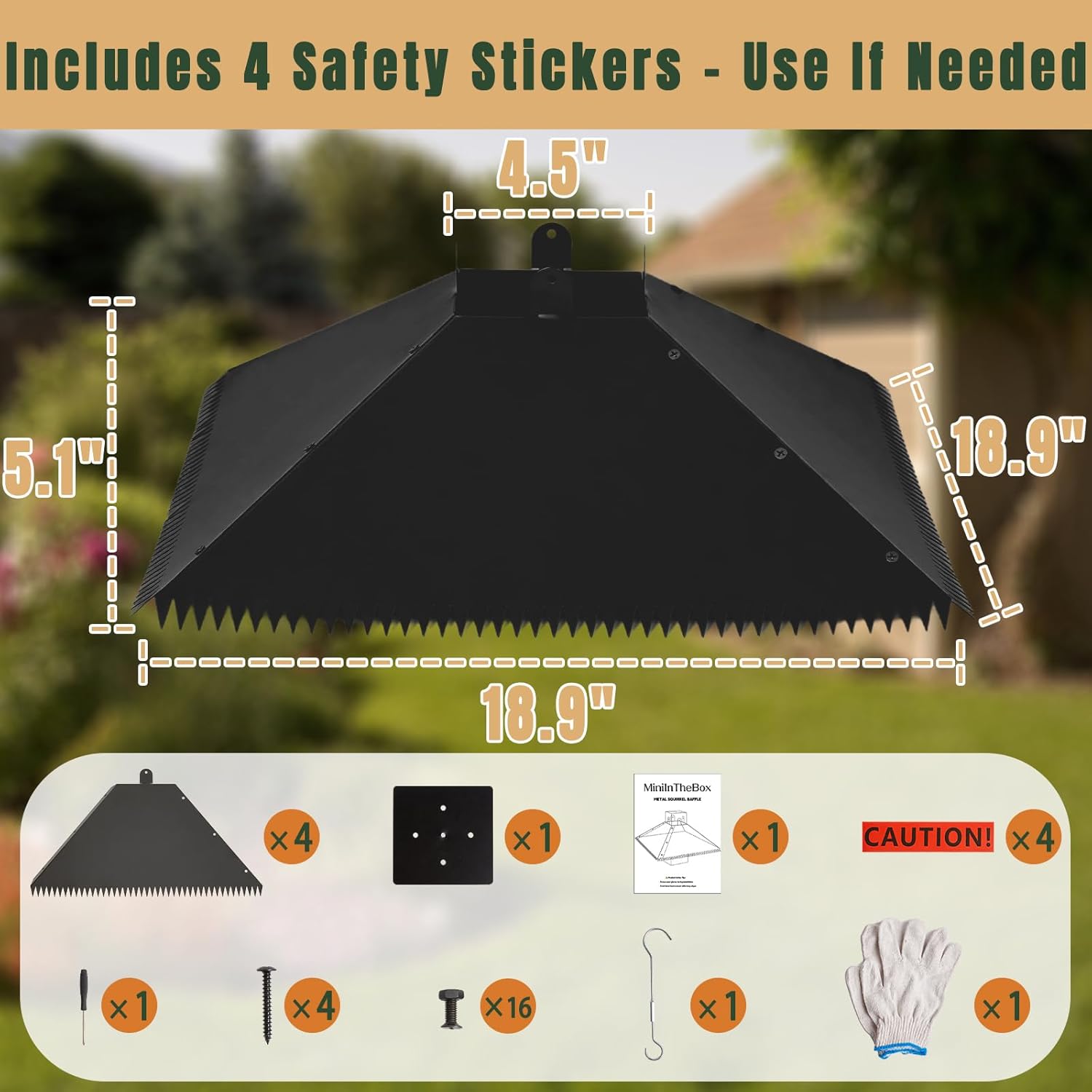 Squirrel Baffle for Bird Feeder Pole,Metal Guard for Shepherd's Hook & 4x4 Post, Raccoon Proof Outdoor Deterrent with 4pcs Warning Stickers, Bird House Protection