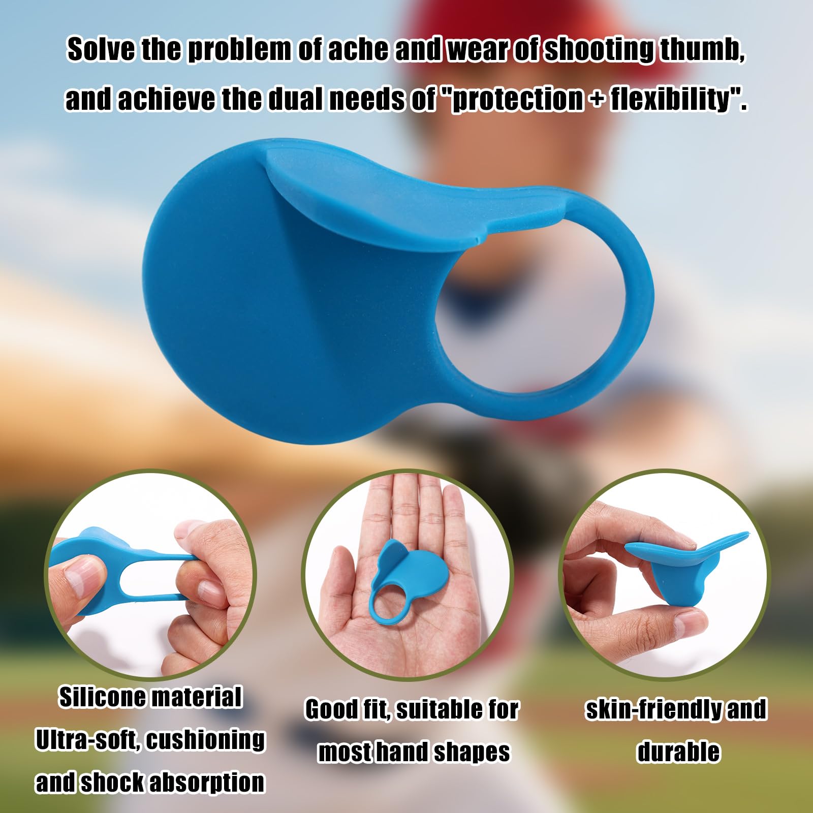 Lyreh Protector Dedo Pulgar Beisbol, Silicona Suave Protectores de Beisbol para Batea para Reducir el Dolor y Las Lesiones en los Dedos o Corregir la Técnica de Agarre (Azul)