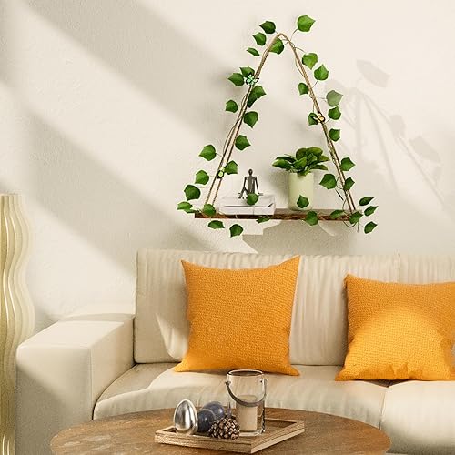 Miniatura 6 de Estantes colgantes con tira LED, juego de 2, estantes colgantes de pared de macramé para decoración de pared para dormitorio, sala de estar, baño,