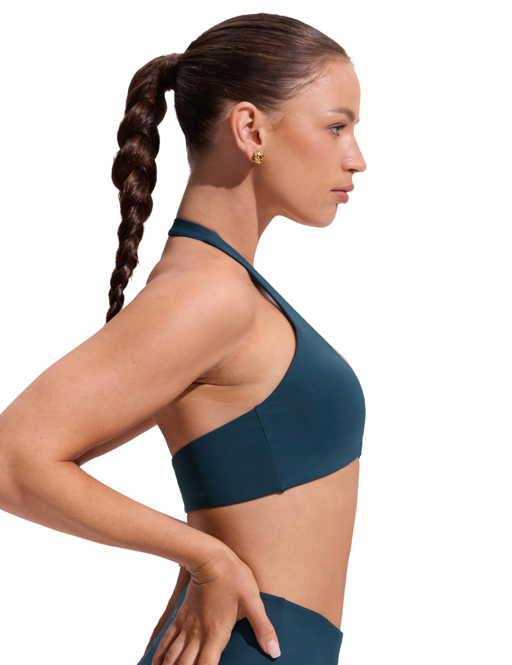 CRZ YOGA Froncé Devant Halter Hauts de Bikini | Rembourrage Amovible, Bonnet A-C, Col Rond, Dos Nu, Natation, Maillot de Bain pour Femme