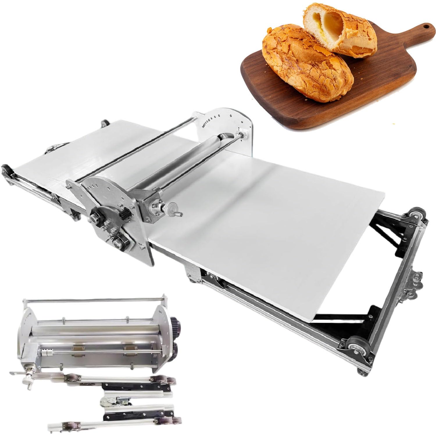Sfogliatrice Elettrica Macchina per Pasta Sfoglia Professionale, Tavola Grande Acciaio Inox,Spessore Regolabile,Rullo da Banco,per Panetteria Pizzeria Piccole Cucine