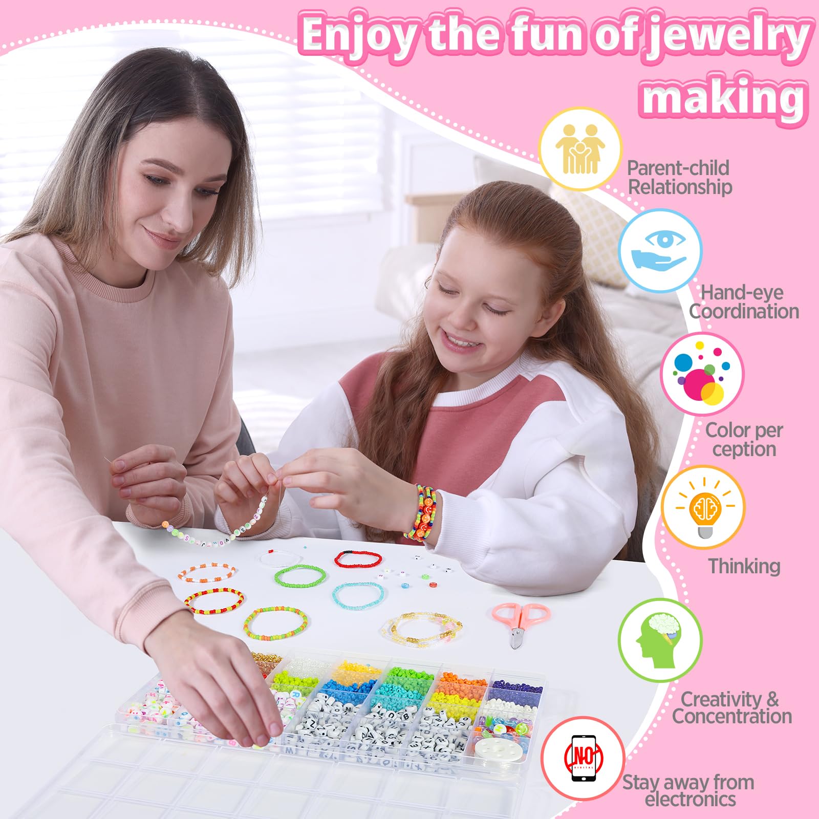 URMYWO Juego de cuentas para pulseras, mini juego de abalorios, cuentas para enhebrar para Navidad, kit de creación de pulseras, adultos para Navidad, vacaciones, cumpleaños, fiestas