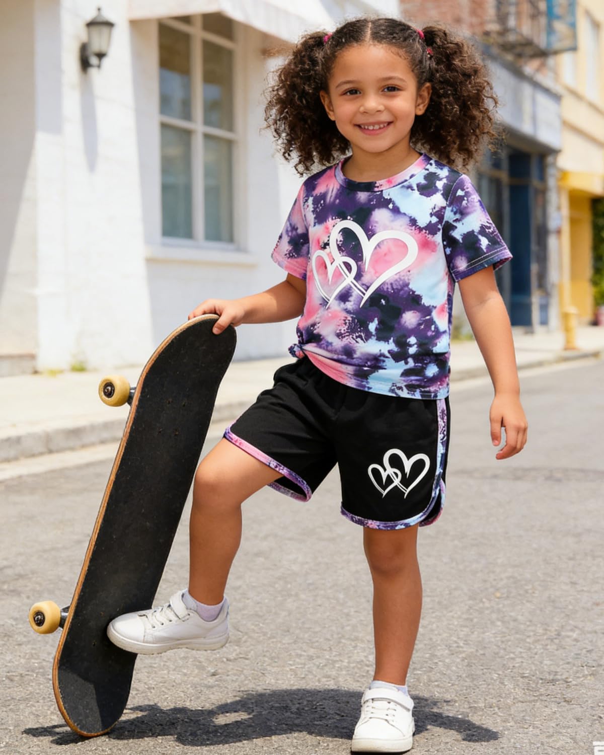 Kids Girl Clothes Tie Dye Heart Print Short Sleeve Top and Shorts Toddler Girl Summer Outfits Short Set - Image 5