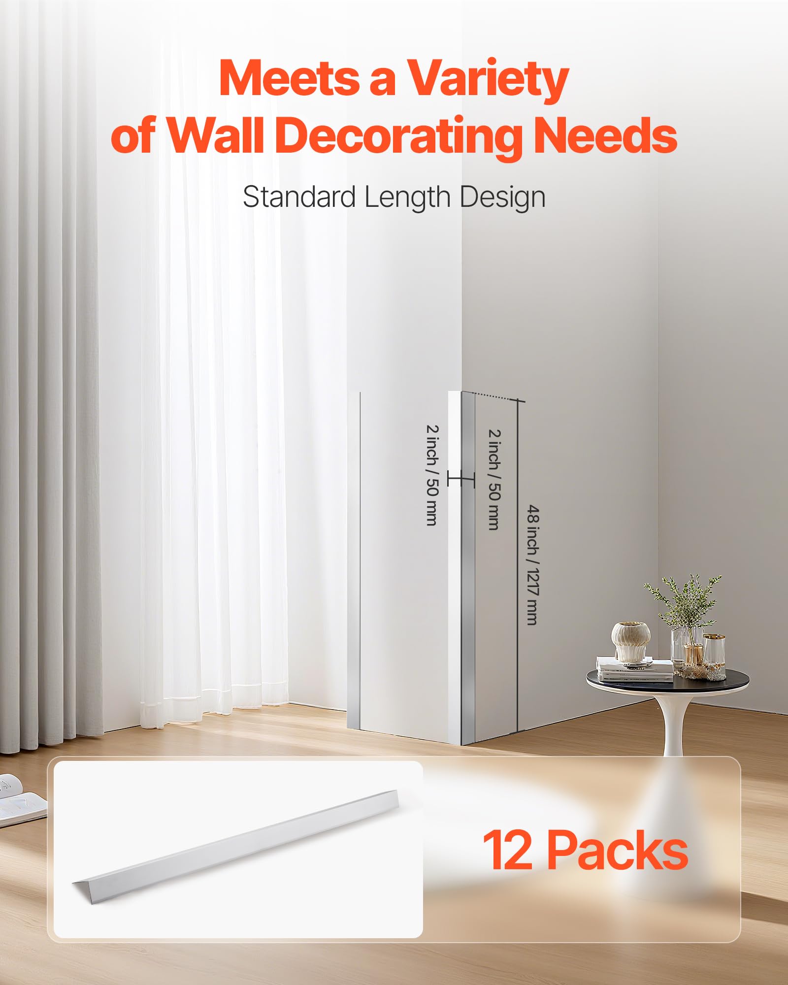 VEVOR Protector de Esquinas de Pared de Aleación de Aluminio, 50 x 50 x 1217 mm, Borde en Ángulo 90 Grados en Forma L, para el Hogar, la Oficina y el Comercio, con Cinta Adhesiva de 3 m, 12 uds