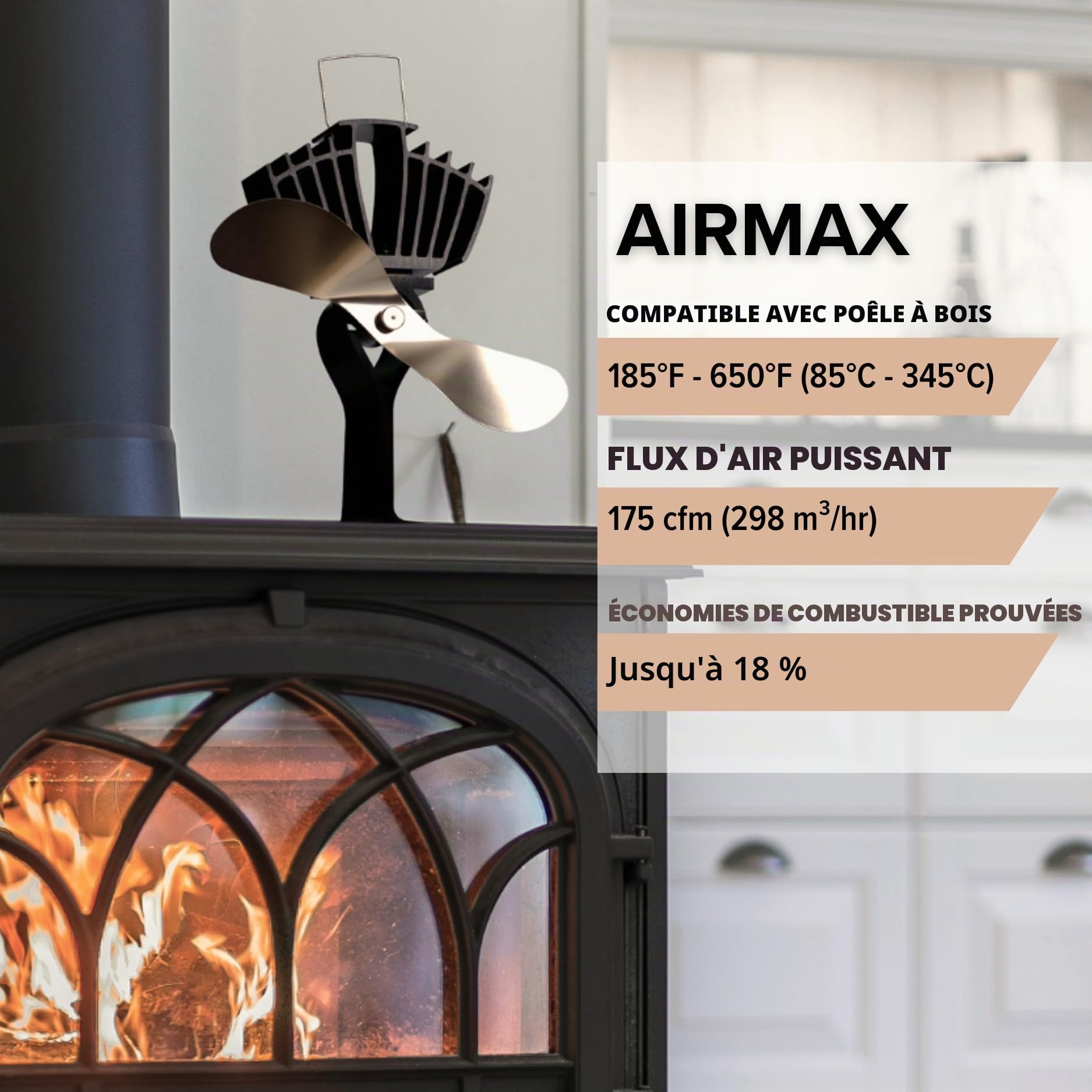 Ecofan AirMax Ventilateur de poêle – Design Classique Puissant – 175 CFM – Idéal pour Poêles à Bois – Ventilateur Thermique pour une Circulation d’Air Efficace & des Économies de Combustible