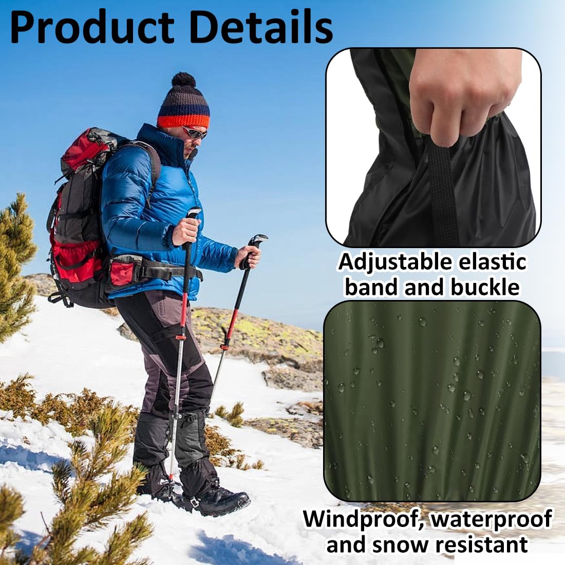 Ghette da Escursionismo, Ghette per Gambe Impermeabili Oxford 600D, Ghette Neve Escursionismo, Ghette per Stivali Resistenti per Arrampicata, per Escursioni all'aperto Sci Arrampicata (Verde)