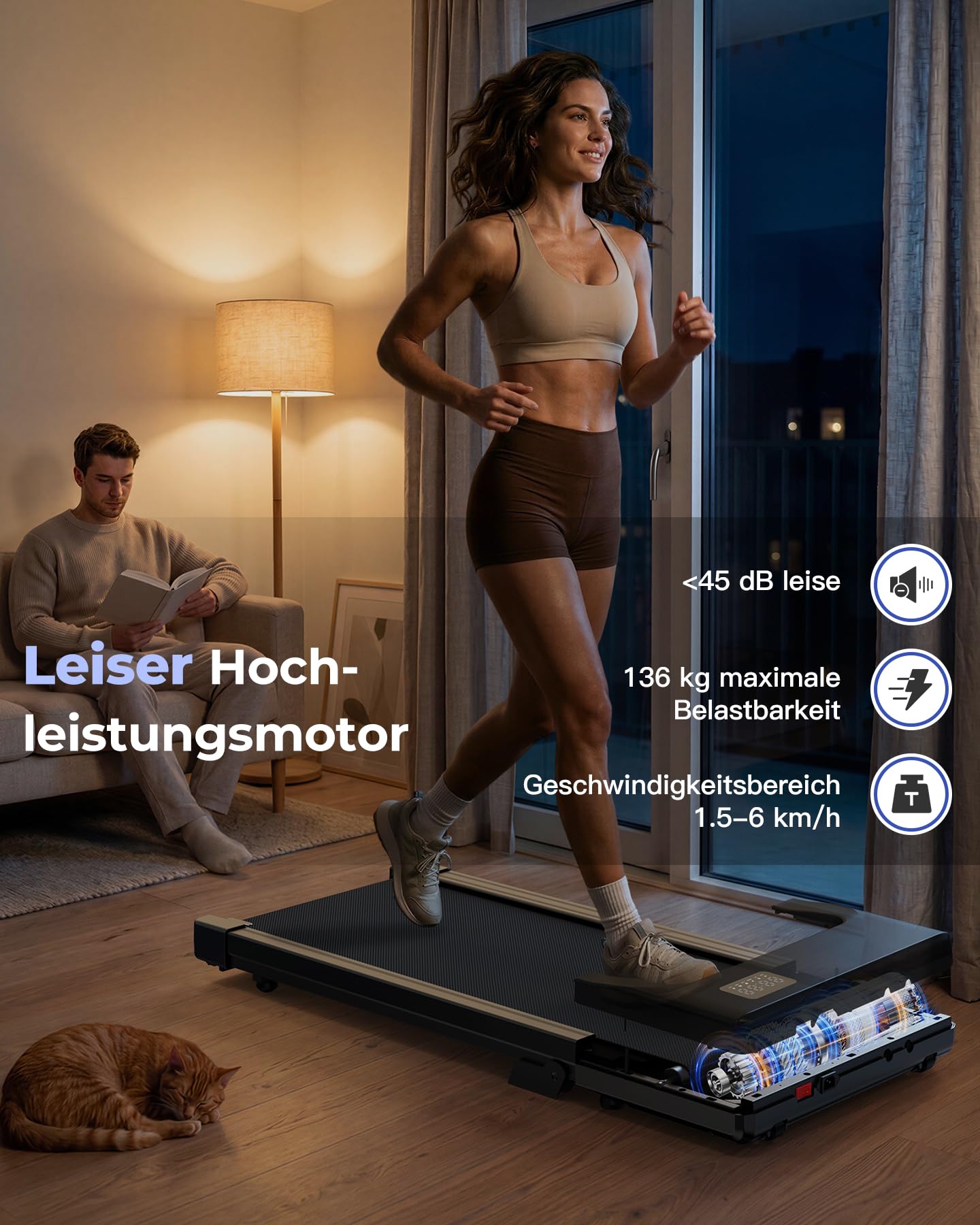 MJWW Walking Pad mit Steigung 6%, Laufband für Zuhause & Büro 136 KG mit Smart App 6 km/h & 12 km/h, Laufband Schreibtisch Leise 2.5 PS mit Schulungskurse und Multiplayer-Wettbewerbe