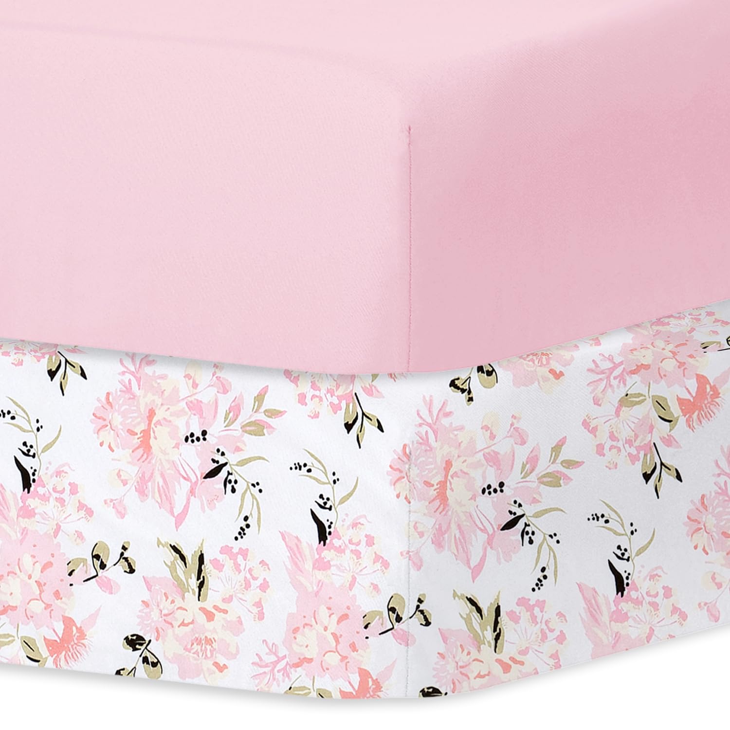 Little Grape Land Kinderbettlaken für Jungen und Mädchen, 2er-Pack Spannbettlaken für 70x140cm Matratzen, superweiches und atmungsaktives Mikrofaser-Baby-Laken, Blumen/Rosa